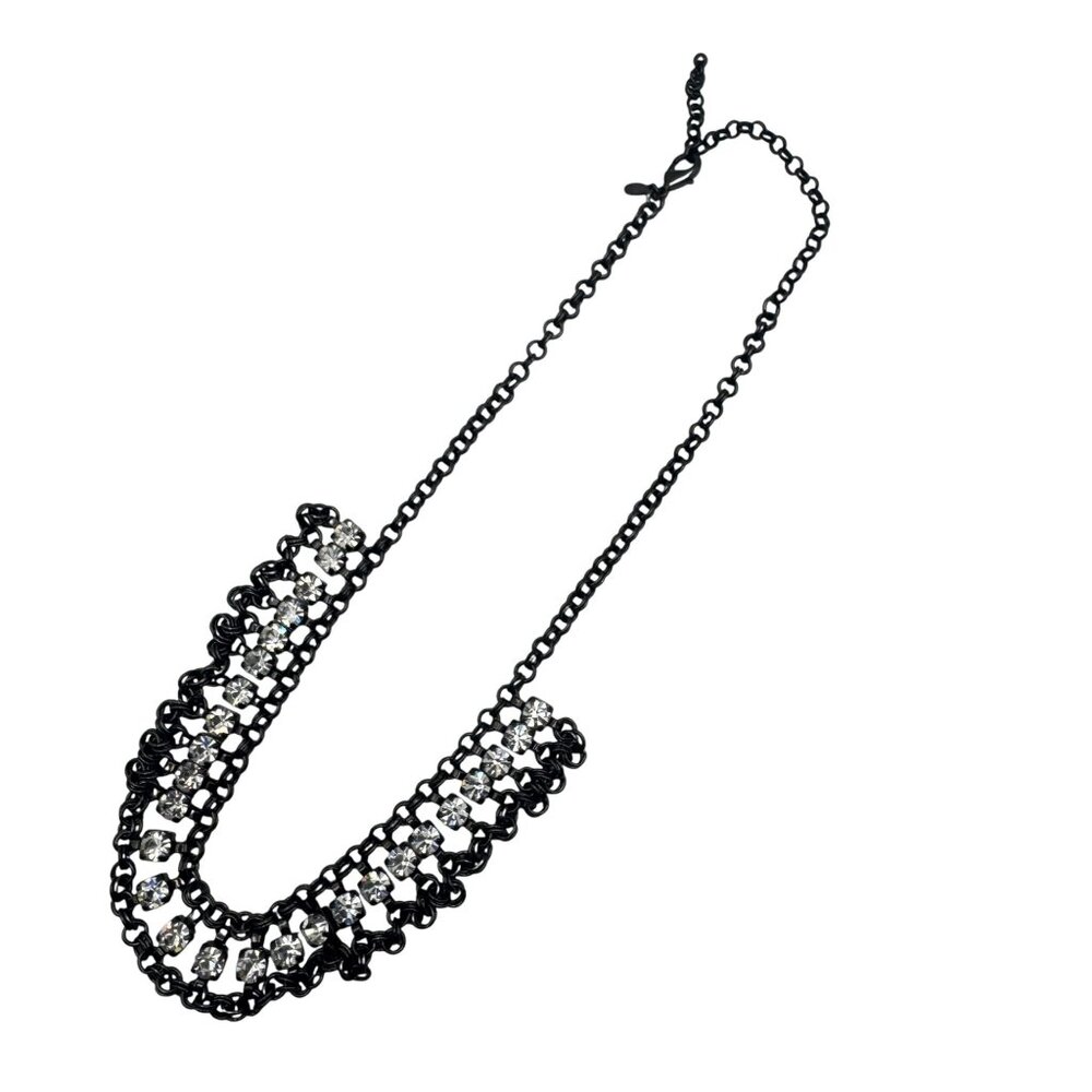 Black Chain Rhinestone Statement Necklace Adjustable Length Elegant Bold Jewelry